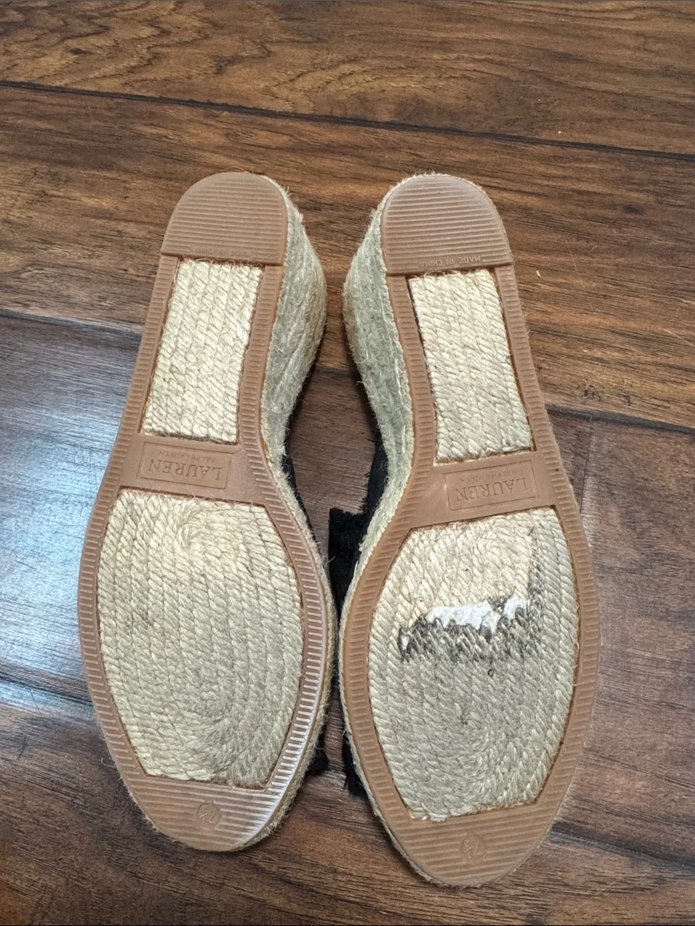 Lauren Ralph Lauren Carlynda Black Linen Espadrille Wedge Sandals 7.5 B